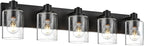 5 Light Bathroom Vanity Lights, Bathroom Lighting Fixtures over Mirror with Clear Glass Shades, Black Vanity Light For Bathoom, Modern Wall Sconces Vanity Lighting Fixture for Bathroom Hallway