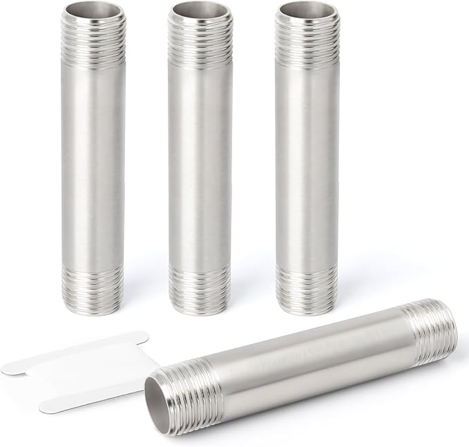 TAISHER 4PCS Stainless Steel Pipe Fittings, 1/2" NPT x 1/2" NPT Male Threaded, 4" Length Nipple Cast Pipe