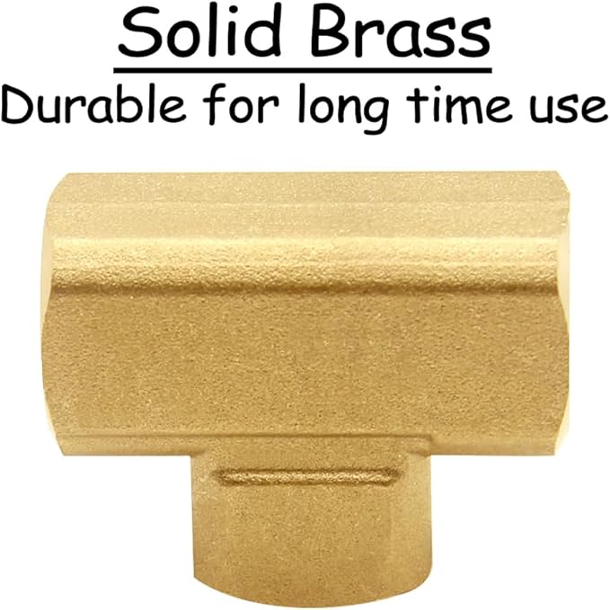 2PCS 3/8 Inch Brass Tee Pipe Fitting 3/8" NPT Female x 3/8" NPT Female x 3/8" NPT Female for Water/Oil/Gas