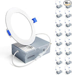 Ensenior 16 Pack 4 Inch LED Recessed Ceiling Light, Dimmable, 4000K Cool White, 750LM 9W 120V, High Brightness Canless Wafer Downlight - ETL&FCC&IC