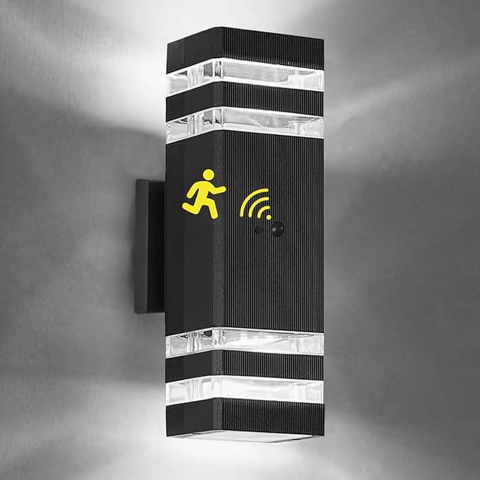 Motion Sensor Outdoor Lights for House, Porch Lights Outdoor Wall Lights Dusk to Dawn, IP65 Waterproof Exterior Lighting Fixtures, Black Aluminum Square Up and Down Lights Modern Wall Sconces 1 Pack