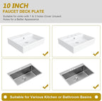 10 Inch Faucet Plate, Sink Hole Cover for 1 or 3 Hole Kitchen or Bathroom Faucets Long Rectangle Plate Escutcheon, Stainless Steel, Brushed Gold