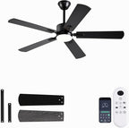 52 inch Modern Ceiling Fans with Lights APP/Remote Control, Low Profile Reversible 6 Speeds Ceiling Fan Light for Indoor/Outdoor Patio Bedroom Living Room,Black