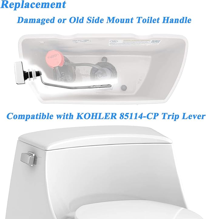 Toilet Flush Handle Replacement, Side Mount Toilet Tank Lever Fit for Kohler 85114-CP Trip Lever Kit, Polished Chrome