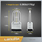 LanuBe Lock Laminated keyed Padlock (1-9/16", 40mm), keyed Alike Locks, Long Shackle,Marked Black Plastic Hoop, Pack of 100