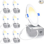 Ensenior 6 Pack 4 Inch LED Recessed Light, Dimmable, 2700K-5000K 5CCT, 750LM High Brightness, 9W 120V, Damp Rated, Ultra-Thin Canless Wafer Ceiling Light - ETL & FCC & IC