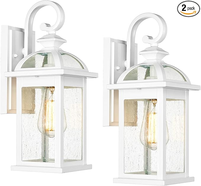 Darkaway Outdoor Lights Fixtures Wall Mount, Outdoor Wall Sconce with Seeded Glass Waterproof Outside Exterior Lights Fixture for House, Front Porch, Patio (2 Pack, White)
