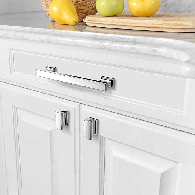 Asidrama 6 Pack 5 Inch(128mm) Polished Chrome Kitchen Cabinet Handles, Cabinet Pulls Kitchen Cabinet Hardware for Cupboard Drawer Pulls