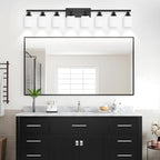 8-Light Bathroom Light Fixtures Over Mirror, 52inch Modern Matte Black Vanity Lights with White Frosted Glass Shade, Bathroom Wall Lamp Sconces for Mirror Bedroom, Living Room Hallway