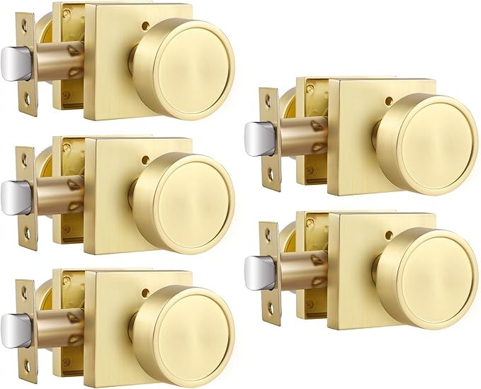 Haidms Gold Door Knobs Interior, Zinc-Alloy Heavy Duty Round Brushed Gold Privacy Door Knobs for Bedroom Modern Bathroom Interior Door Lock Bulk(5 Pack)