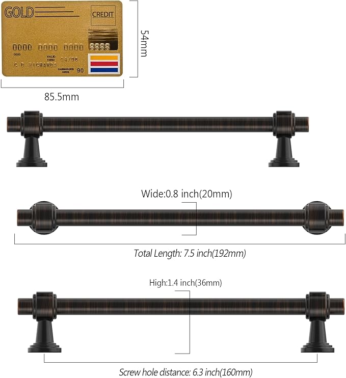 Amerdeco 10 Pack Oil Rubbed Bronze Cabinet Pulls 6.3 Inch(160mm) Hole Center Drawer Pulls Cabinet Hardware Kitchen Cabinet Handles for Bathroom ZH0069