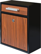 Locking Wall-Mount Mailbox, Wood Vintage Metal Mailboxes for Outside, Security Drop Box with Lock, Large Capacity Mounted Mailbox, Heavy Duty Thickened Mailbox