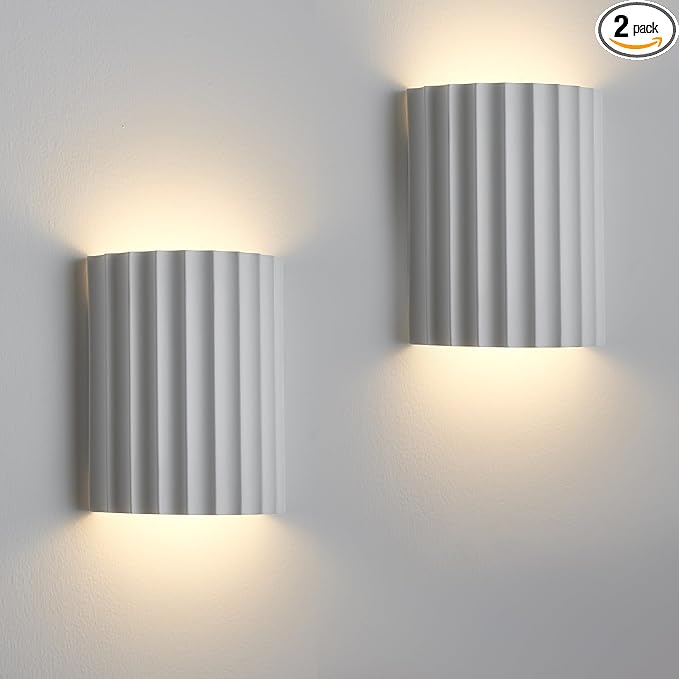 White Gypsum Modern LED Wall Sconces Wall Lighting Set of 2, Indoor Hardwired Walls Mount Light Fixtures Up Down Lamp for Hallway Bedroom Living Room Dining Room【Bulbs Included】