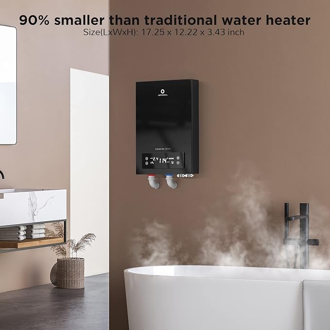 Airthereal Electric Tankless Water Heater, 27kW, 240Volts - Endless On-Demand Hot Water - Self Modulates to Save Energy Use - Small Enough to Install Anywhere - for 3 Showers, Evening Tide series
