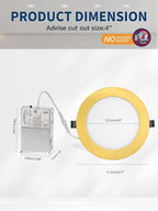 6-inch LED Recessed Lights - Slim Recessed Ceiling Light with Junction Box, 12W 5CCT Canless Lighting Fixture, Dimmable, Easy Install for Bedroom, Kitchen, Living Room, 12 Pack, Shiny Gold