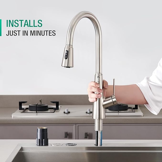 CREA 2 in 1 Kitchen Faucets with Soap Dispenser Built-in and Pull Down Sprayer,Single Handle Bar Sink Faucet 1 Hole Utility Laundry Commercial Faucet Brushed Nickel Stainless Steel