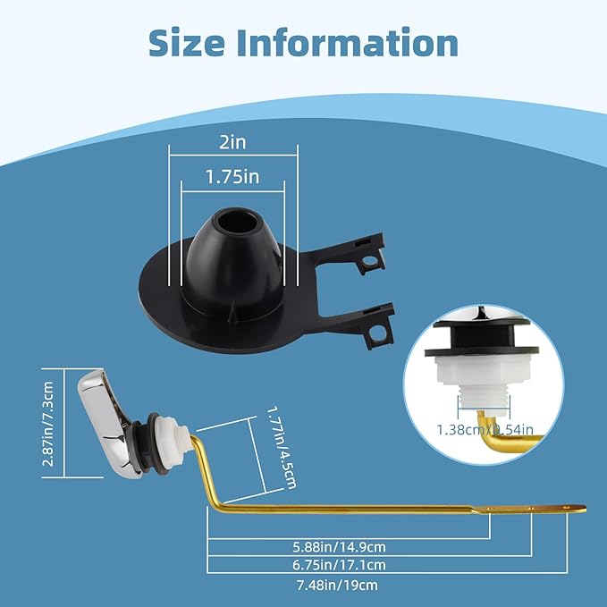 Universal Toilet Handle Replacement Kit Side Mount with 2-Inch Rubber Toilet Flapper, Toilet Tank Parts Compatible with Kohler, American Standard, TOTO, Mansfield, Angle Mount-Chrome