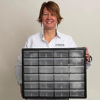 Akro-Mils 24-Drawer Plastic Drawer Storage Cabinet for Garage Organization, Bead Organizer, Building Bricks Storage, Teacher Toolbox, Makeup Organizer, 20-Inch W x 6-Inch D x 16-Inch H, 10124 Red