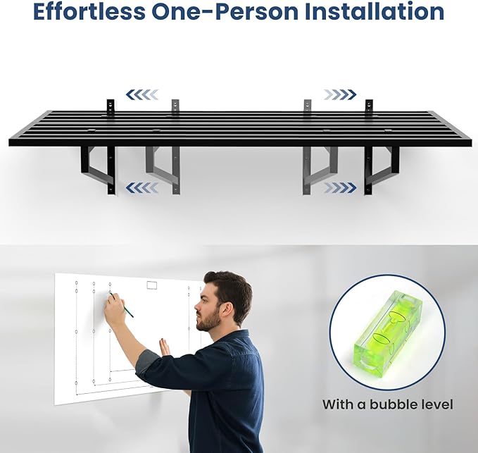 2-Pack Garage Wall Shelves, 2' x 4' Heavy Duty Wall Mounted Storage Rack with 6 Hooks, 500 lbs Capacity (250 lbs Each), Steel Garage Organization Shelving for Tools, Bins, and Power Equipment