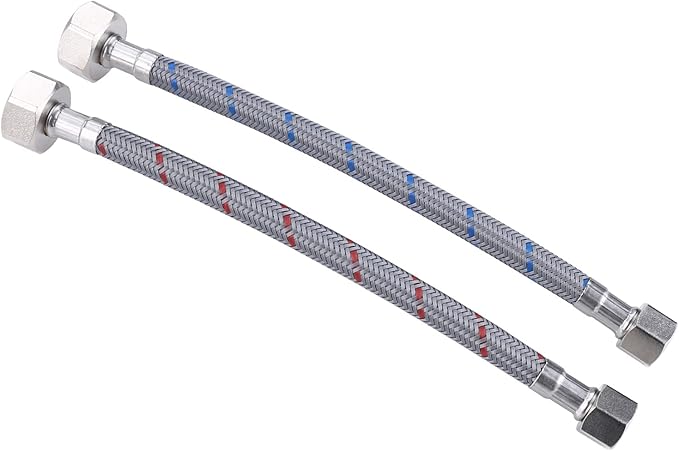 WOWOW 12 Inch Faucet Supply Hose Braided Nylon Supply Hose Sink Faucets Supply Line 3/8" Comp x 1/2" Comp Bathroom Faucet Line Replacement Parts Basin Faucet Hoses 2 PCS