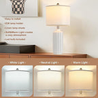 Lamp for Living Room Bedroom Lamps Farmhouse Table Lamps Set of 2 Vertical Stripe Ceramic Table Lamp,Linen Shade with Bulb, 25 in High, White