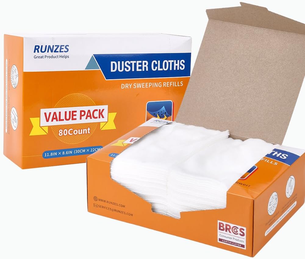 Runzes Dry Sweeping Refills 160Count Mop Pads Duster Cloths White Disposable Cleaning Cloths to Clean Dust,Hair,Dirt