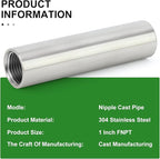TAISHER 2PCS Stainless Steel Pipe Fittings, 1" NPT x 1" NPT Female Threaded, 4" Length Nipple Cast Pipe