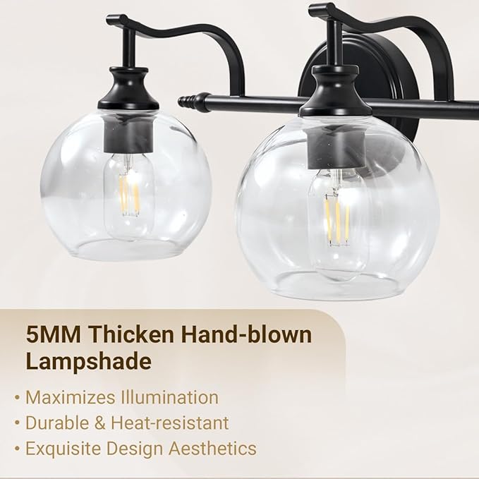 ANDY STAR Black Bathroom Light Fixture, 3 Light Vanity Lights, Rustproof Wall Lights Over Mirror, Rustic Wall Mounted Lamp, Modern Wall Sconces for Mirror, Powder Room, Bedroom