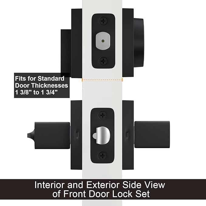 Haidms Black Exterior Door Lock Set with Deadbolt, Front Door Handle and Deadbolt Set, Entry Door Locksets, Matte Black Heavy Duty Zinc-alloyed Front Door Lock Set