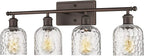 zeyu 4 Light Fixtures for Bathroom Above Mirror, Vintage Vanity Lighting Fixtures, Oil Rubbed Bronze Finish with Clear Hammered Glass, ZJF63B-4W ORB