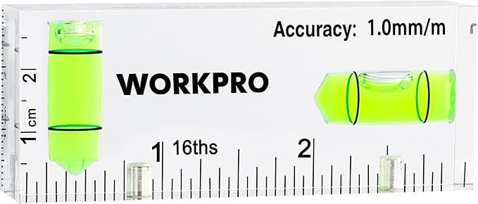 WORKPRO Small Level, 3 Inch Mini Level Tool, Magnetic Level with 2 Different Bubbles 90°/180°, Shatterproof Cross Check Bubble Level, Pocket Level for Picture Hanging Tool