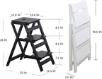KINGBO Step Stool for Adults/Step Ladder/Counter Chair, 3-Step Folding Portable Wooden Step Stool, Anti-Slip & Lightweight (Black)