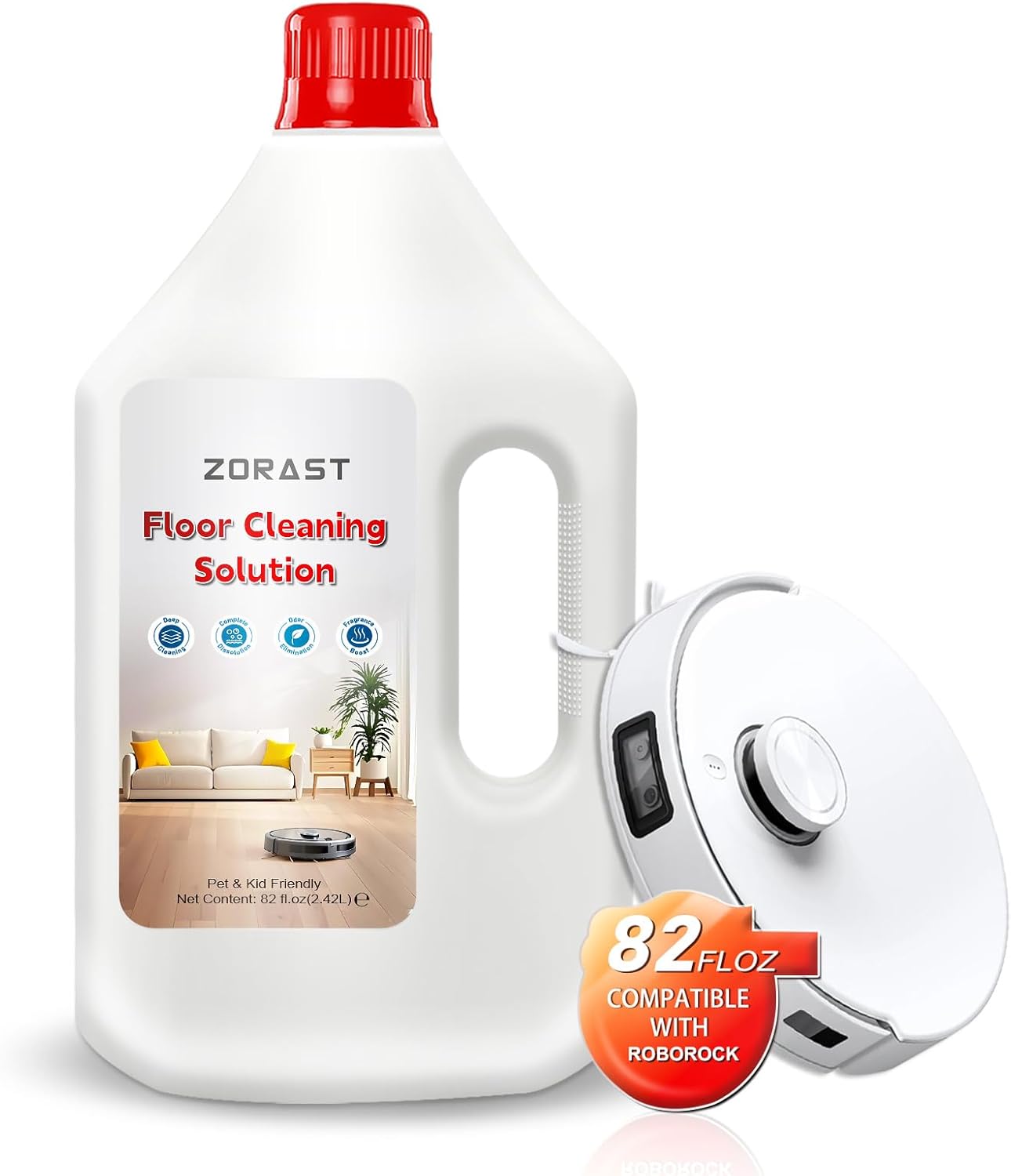Floor Cleaning Solution, 82 Fl Oz, Compatible with All Roborock Mopping Robots (S7, S8, Qrevo, Q7, Q8 series),Deep Streak Cleans for Multiple Hard Floors, Low-Foam Delivers Clog Free (Fresh fragrance)