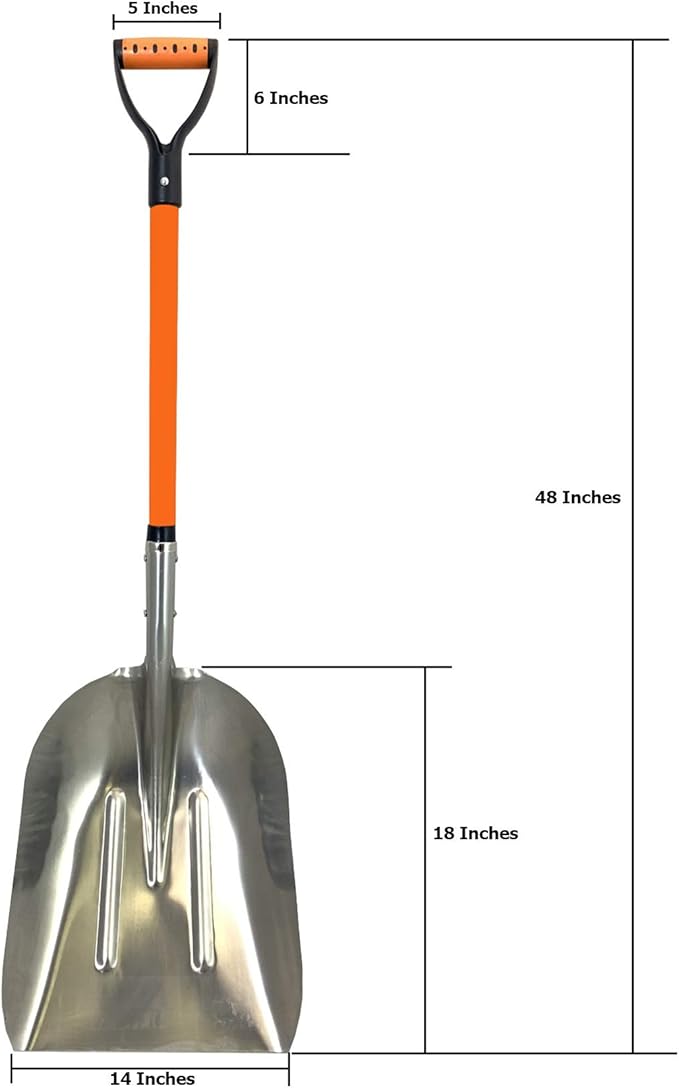 Ashman Aluminium 48 inch Snow Shovel with Large Head and Durable Handle. (Scoop Shovel, 1 Pack).
