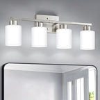 Brushed Nickel Bathroom Light Fixtures, 4-Light Modern Vanity Light Over Mirror, Wall Sconces with Milky White Frosted Glass Shades, E26 Socket (Bulbs Not Included)