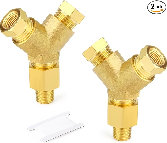 GASHER 2PCS Brass Pipe Fitting Male Branch Tee Y Adapter 1/8" NPT Female x 1/8" NPT Female x 1/8" NPT Male