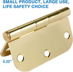 12 Pack Interior Door Hinges 3.5 inch X 3-1/2" 5/8 Radius, Polished Brass 3 ½" Gold Round Standard Hinge for Bedroom Doors DIY Assembly Bi-fold Table Hardware Home Accessories House Eseentials