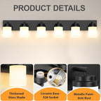 IZORRO Bathroom Vanity Light Fixture, 6-Light 43 Inch Matte Black Bathroom Light Fixtures Over Mirror, with White Glass Shade, Modern Farmhouse Vanity Lights, Rustic Restroom Lighting Fixtures