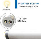 Valoisa 15 Inch F14T12 14 Watt T12 Soft White Fluorescent Bulb,14-Watt 14 3/4-Inch T12 Under Cabinet Light Bulb,3000K,G13 Base,3 Pack