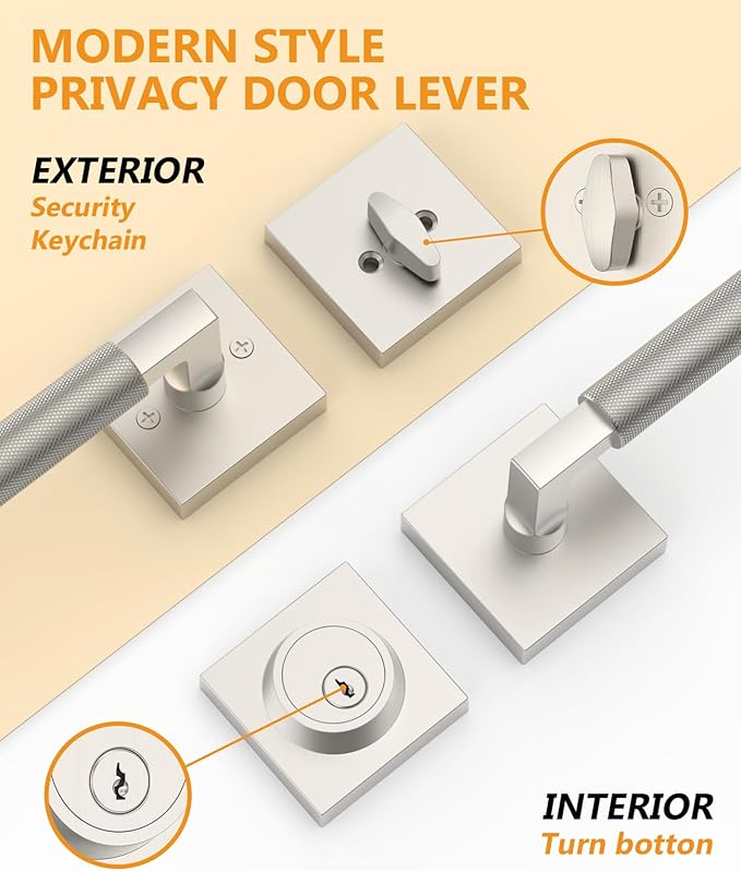 Asidrama Premium Satin Nickel Zinc-Alloy Front Door Lock Set: Double Cylinder Deadbolt, Heavy Duty Security Handleset for Left/Right Exterior Doors, Universal Entry Locks (2 Pack)