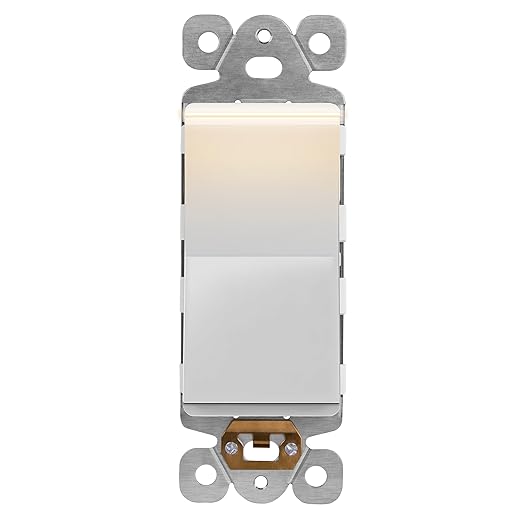LIDER Decorator Switch with Lighted Paddle, UL Listed, Illuminated Paddle Switch, Matte Finish Rocker Switch, 1-Pole, 3-Wire, Residential/Commercial Grade, 15A 120-277VAC, White