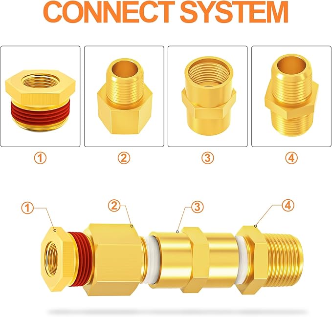 GASHER 10Pcs Brass Reducer Hex Bushing 1/2" NPT Male x 1/8" NPT Female, Brass Threaded Pipe Fitting With Sealant