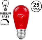Novelty Lights 25 Pack S14 Outdoor Patio Edison Replacement Bulbs, E27 Medium Base, Red, 11 Watt