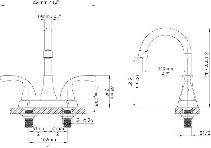 Bathroom Sink Faucet FRANSITON 4 Inch Faucet 2 Handle Bathroom Sinks Faucets Lead-Free Oil Rubbed Bronze Bath Sinks Faucets with Pop-up Drain Stopper and Supply Hoses