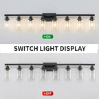 8 Light Bathroom Vanity Lights Over Mirror, 52inch Black Vanity Lights Fixtures Matte Black Modern Vanity Lights Black Bathroom Wall Lighting for Mirror Bedroom,Living Room