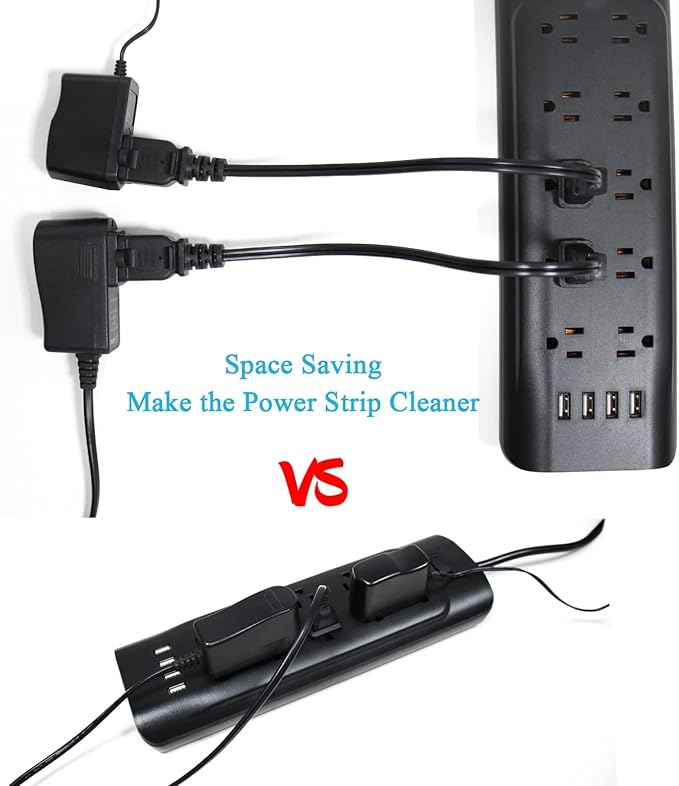 2 Prong Extension Cord 1FT,2Pack Short and Thin Cord Extension,Indoor Male/Female Power Cable, UL Listed Perfect for Home, Office or Christmas Lights,Black