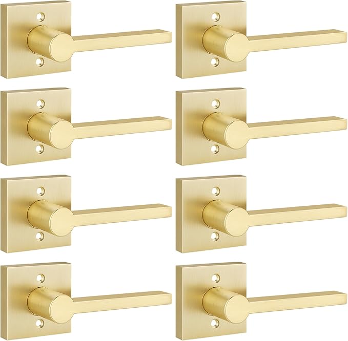 EHOMEWARE 8 Pack Gold Dummy Door Handle, Heavy Duty Single Sided Door Lever, Non Funtional Interior Door Handles for Pull or Push Only