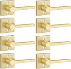 EHOMEWARE 8 Pack Gold Dummy Door Handle, Heavy Duty Single Sided Door Lever, Non Funtional Interior Door Handles for Pull or Push Only