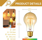 Jslinter Incandescent Light Bulbs 60 Watt Dimmable Bulbs 4 Pack, 2200K A19 Soft Light Bulbs Warm Light, 110v E26 Eecorative Light Bulb, Vintage 230LM Edison Bulb for Bedrooms, Living Rooms