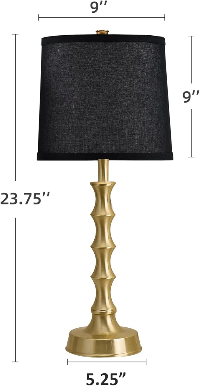 Set of 2 Gold Table Lamps, 24" Electroplated Gold Bamboo Base with White Linen Shade, Modern Nightstand Lamps for Bedroom, Living Room, Guest Room Decor